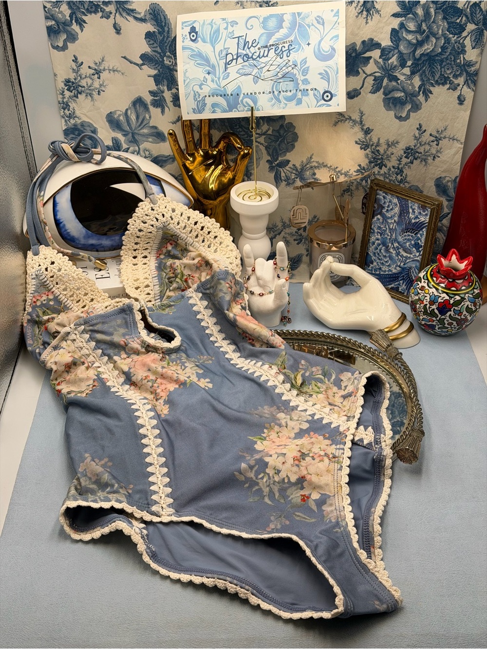 🆕 ZIMMERMANN 🧿 NWT Cascadian Crochet Keyhole Cutout Swimsuit, Blue - Sz 3 US10 - Picture 12 of 14